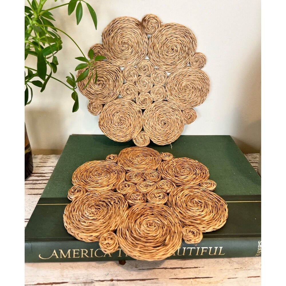 Vintage Mid Century Modern Wicker Rattan Trivets (Set Of 2)